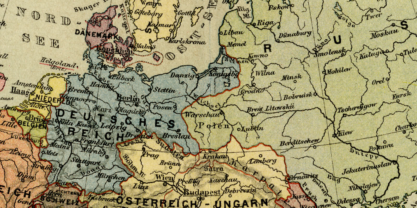 Europa Politische Übersicht historische Karte ca 1889 Lithographie