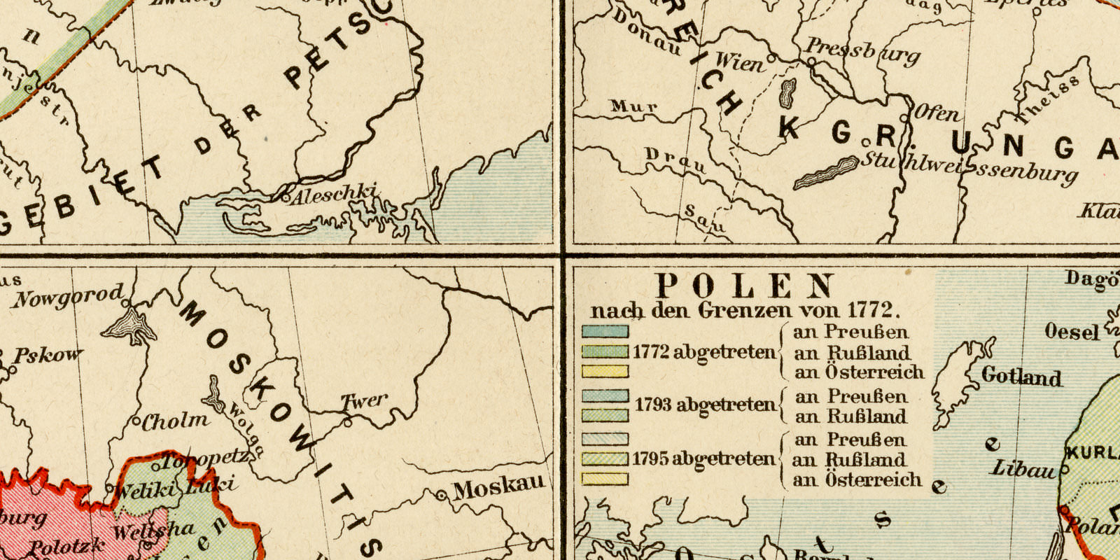 Karten zur Geschichte Polens und des Westlichen Russlands ca 1896 historische Karte Lithographie