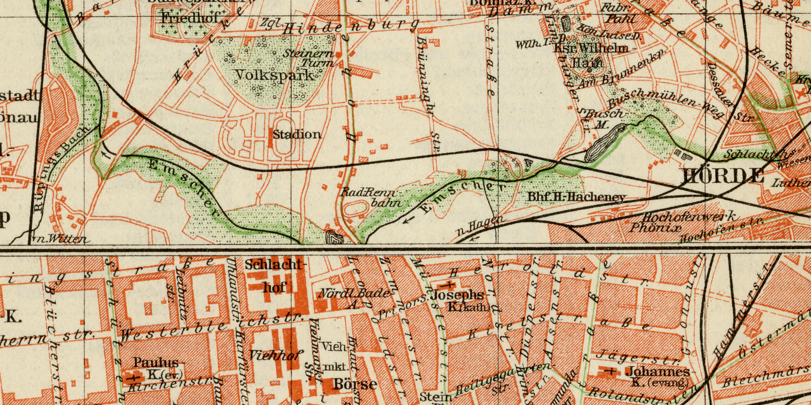 Dortmund ca 1925 historische Karte Lithographie