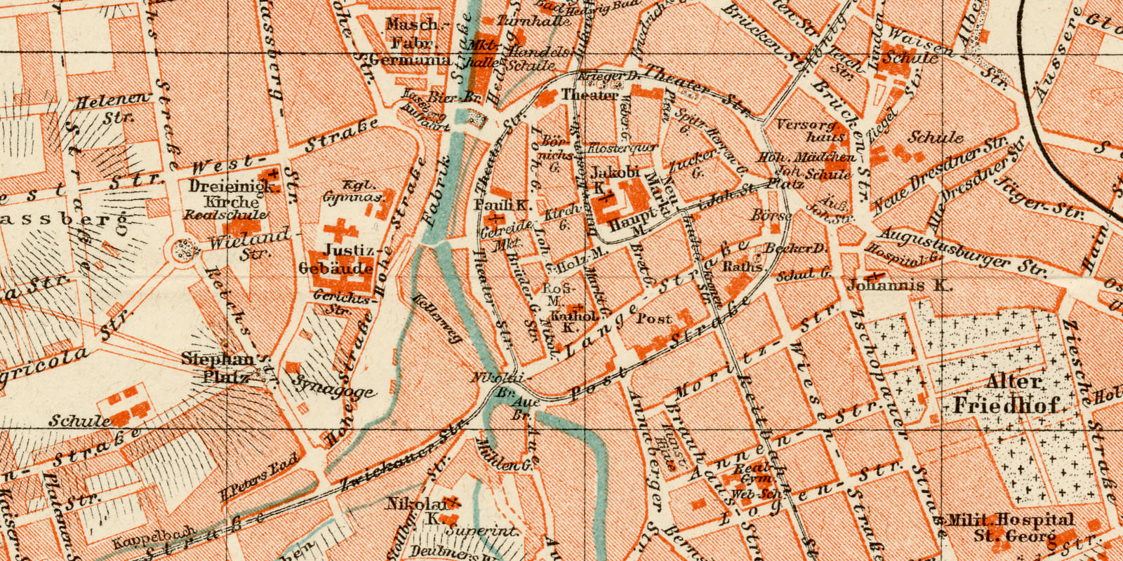 Chemnitz ca 1898 historischer Stadtplan Lithographie
