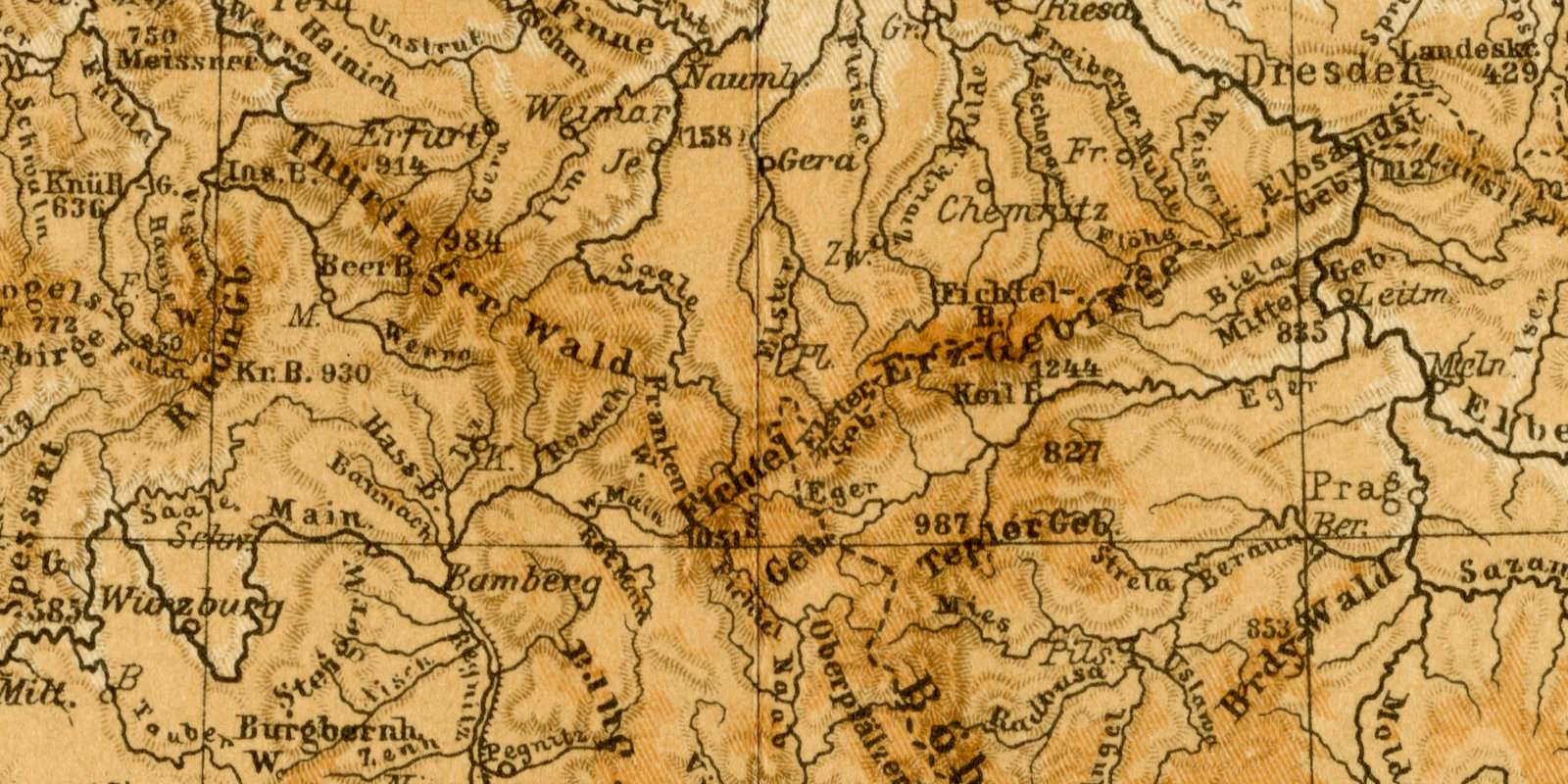 Physikalische Karte von Deutschland historische Landkarte Lithographie ca 1904