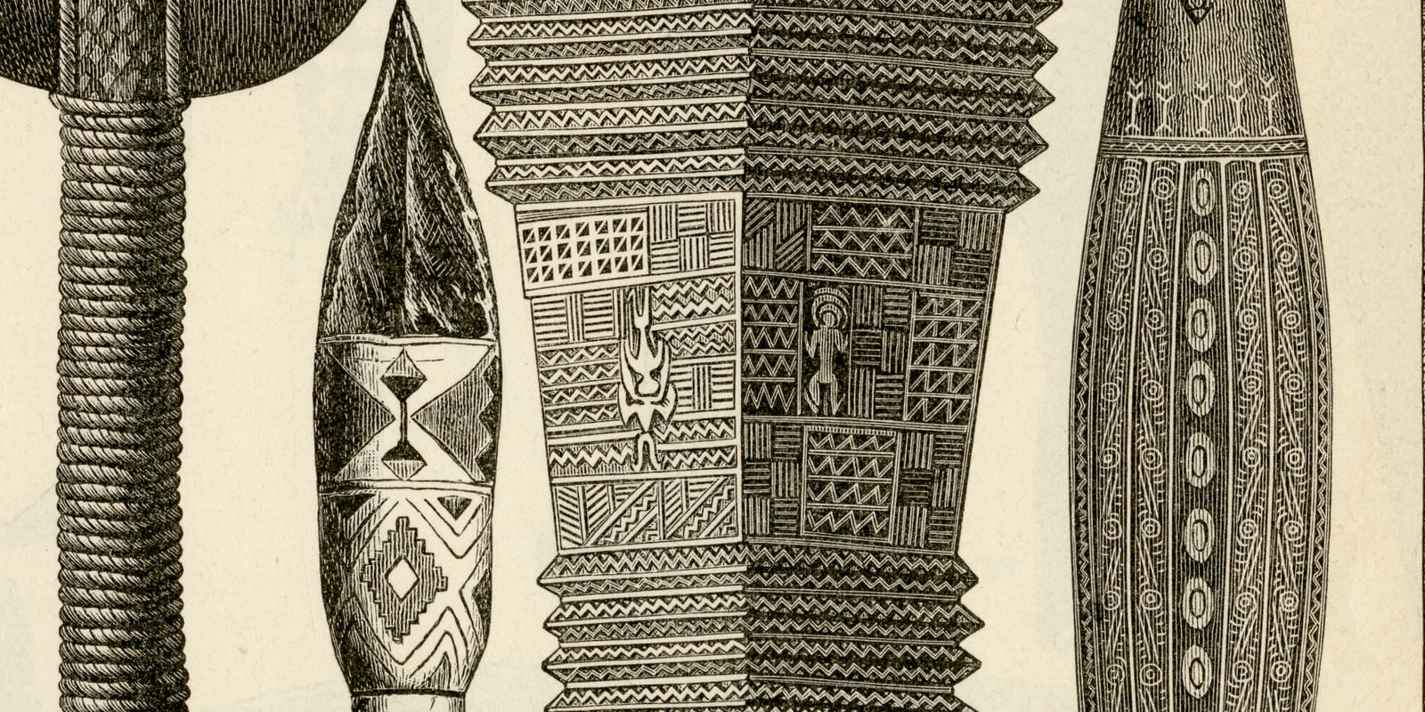 Ozeanisch-australische Kultur II - III ca 1896 historische Bildtafel Holzstich