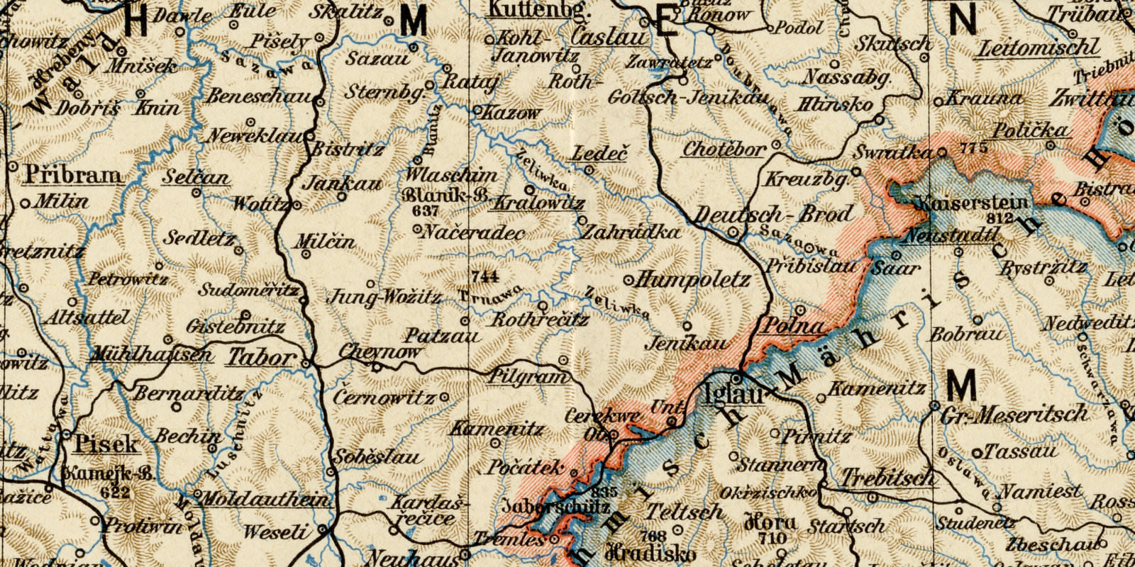 Böhmen Mähren Österreich Schlesien ca 1893 historische Karte Lithographie