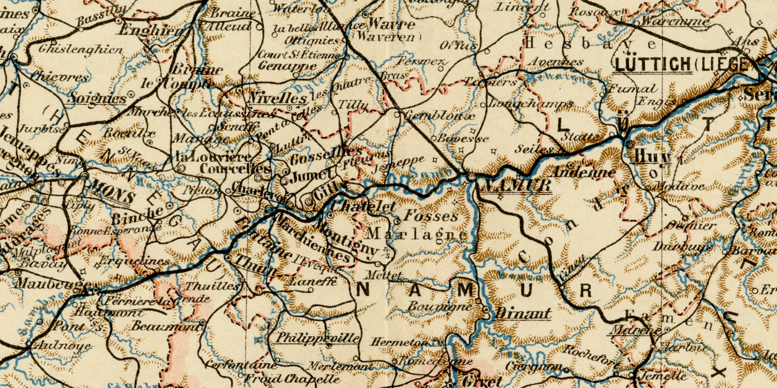 Belgien und Luxemburg ca 1895 historische Karte Lithographie