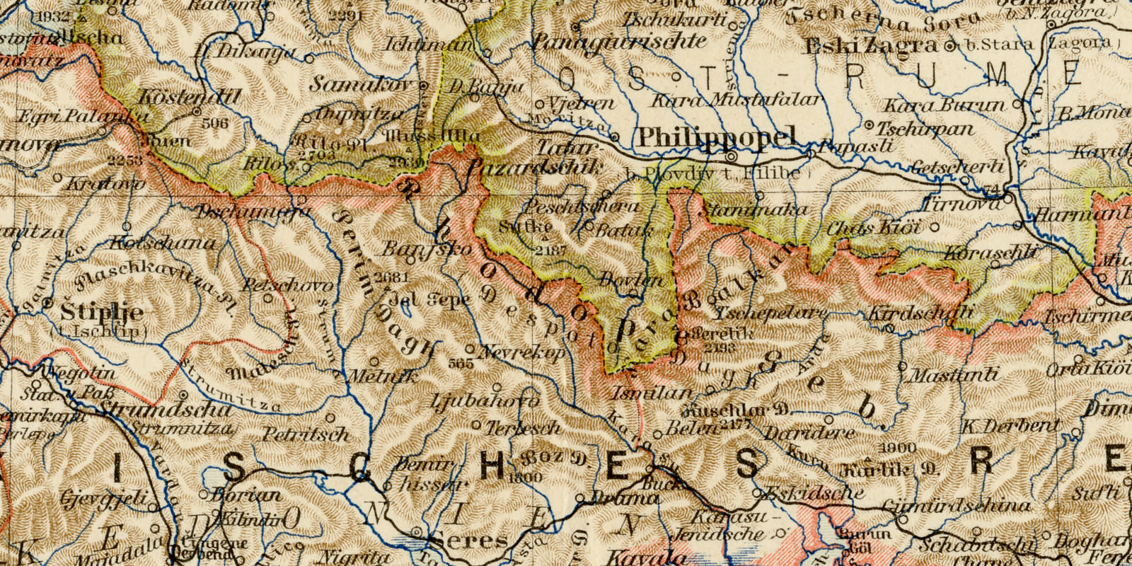 Europäische Türkei ca 1897 historische Karte Lithographie