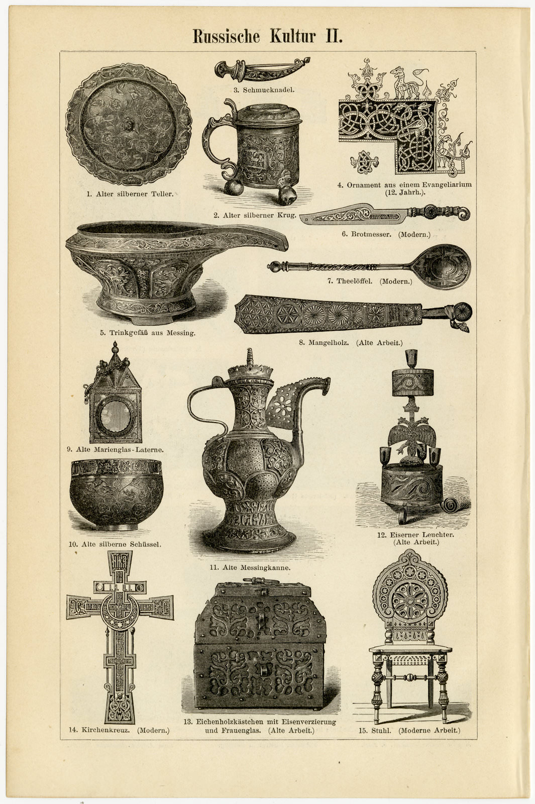 Russische Kultur I - II ca 1896 historische Bildtafel Holzstich