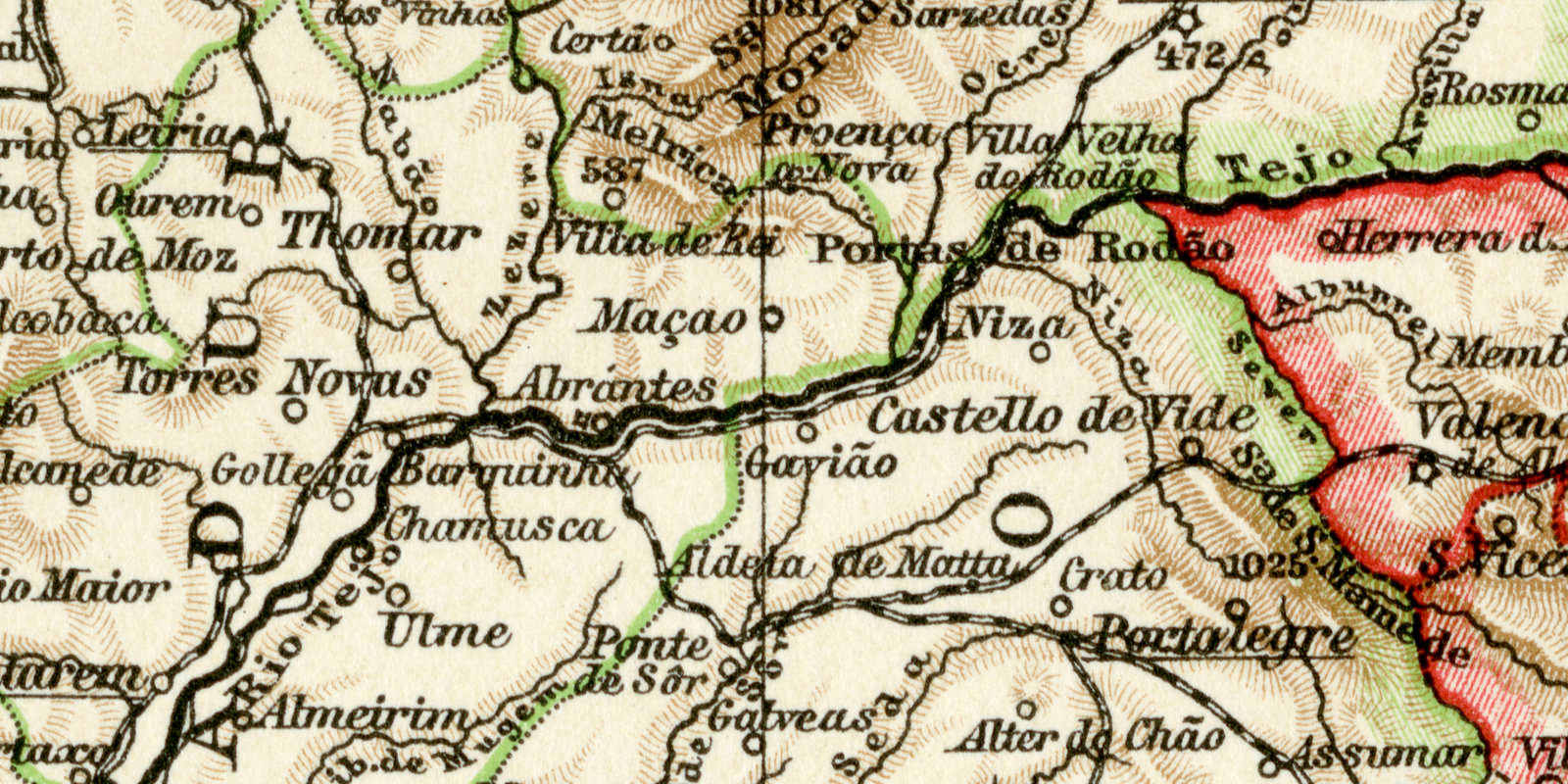 Portugal historische Landkarte Lithographie ca 1907