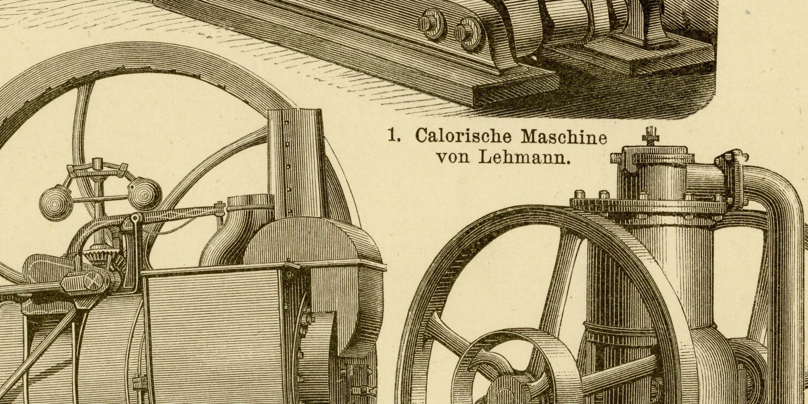 Calorische Maschinen ca 1882 historische Grafik Holzstich