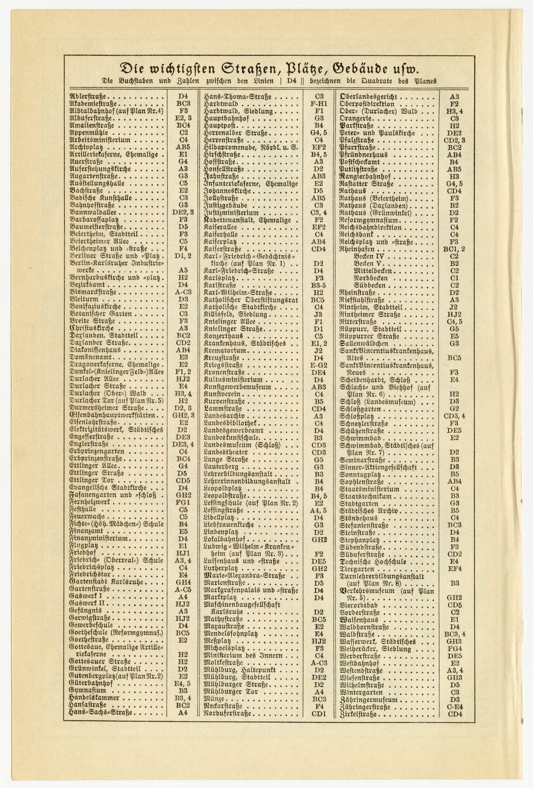 Karlsruhe ca 1927 historische Karte Lithographie