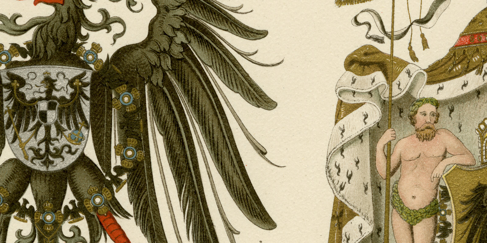 Deutscher Reichsadler - Das große Kaiserwappen ca 1894 historische Bildtafel Chromolithographie