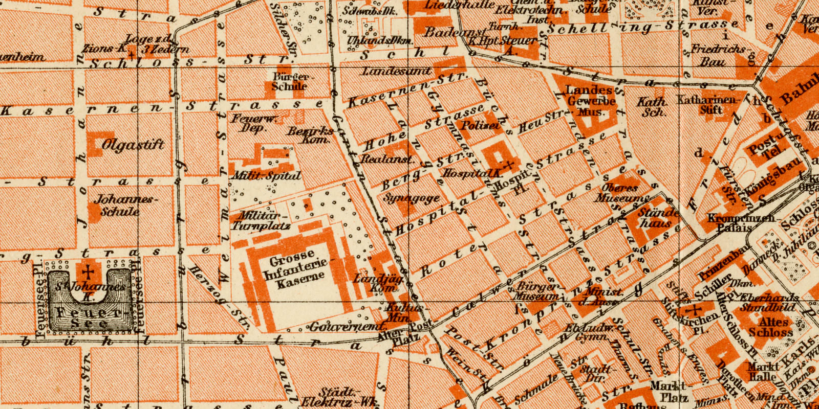 Stuttgart ca 1904 historischer Stadtplan Lithographie