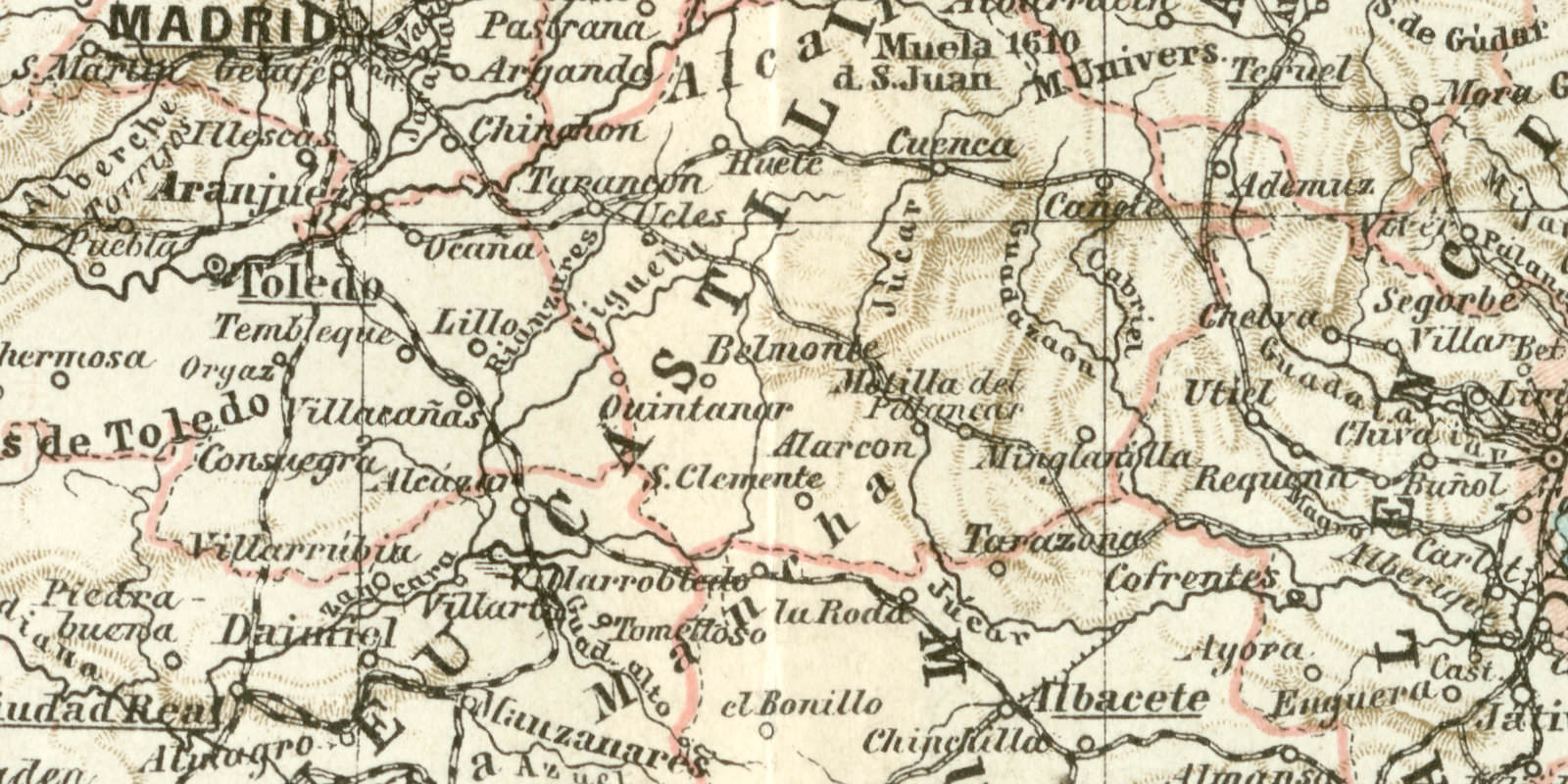 Spanien und Portugal historische Landkarte Lithographie ca 1898