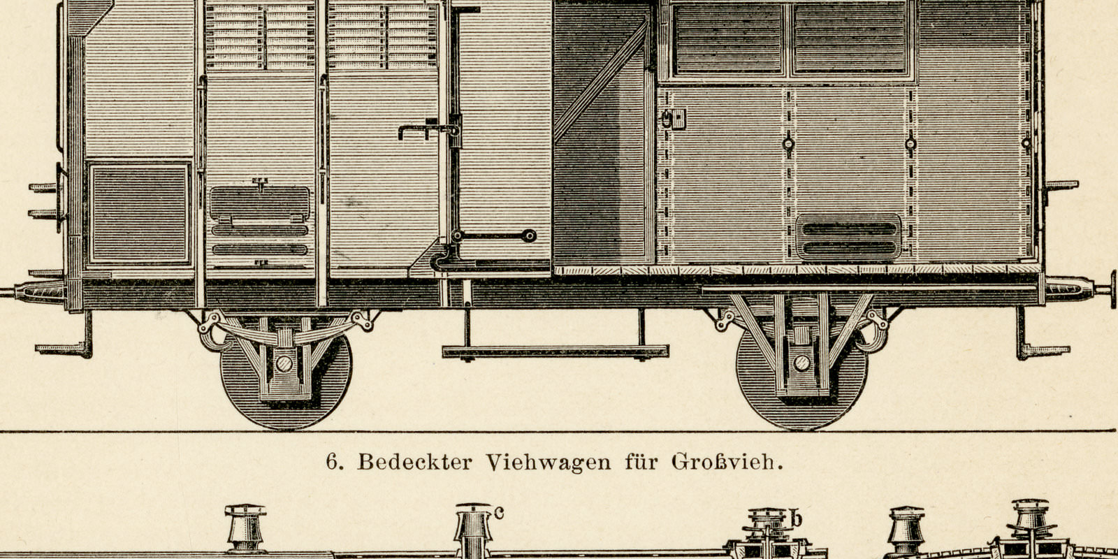 Eisenbahnwagen ca 1898 historische Bildtafel Holzstich
