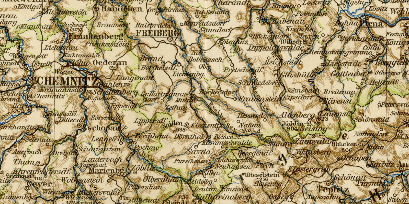 Königreich Sachsen ca 1901 historische Karte Lithographie