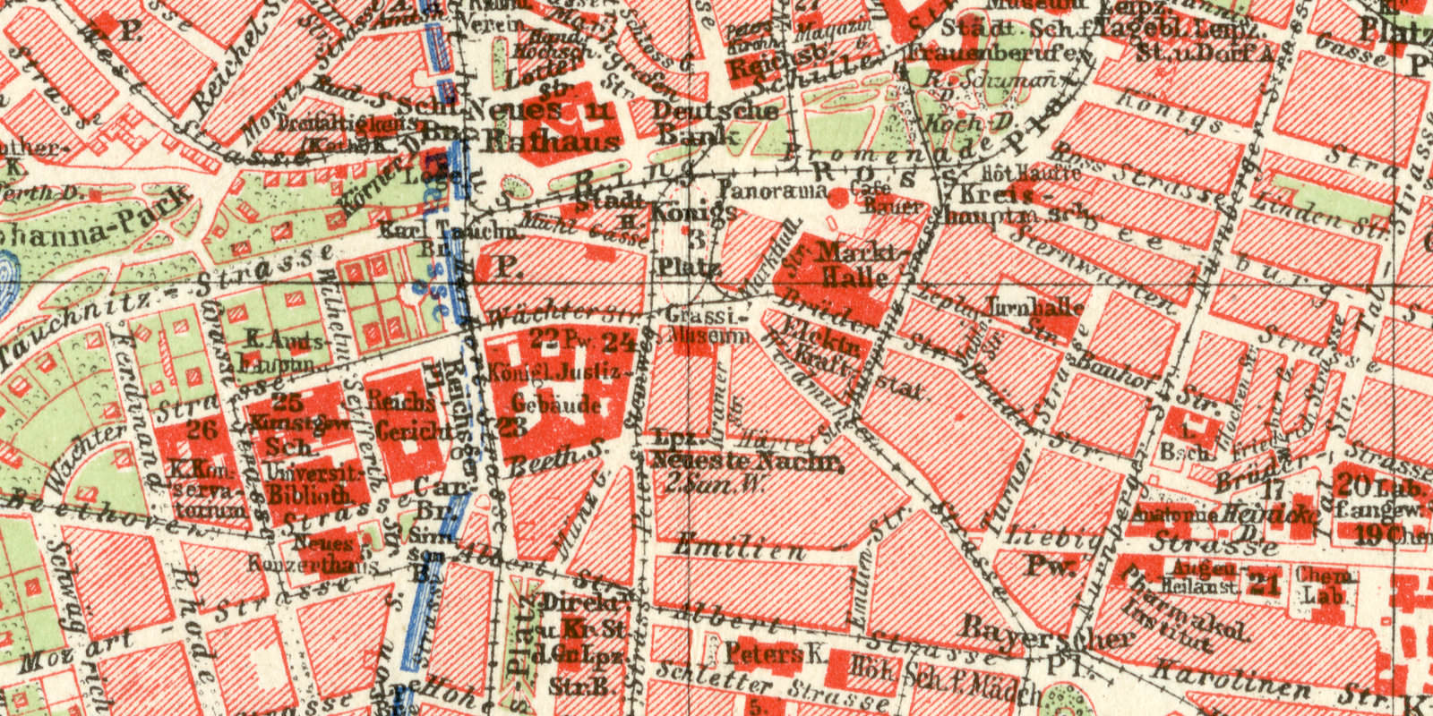 Leipzig historischer Stadtplan Karte Lithographie ca 1905