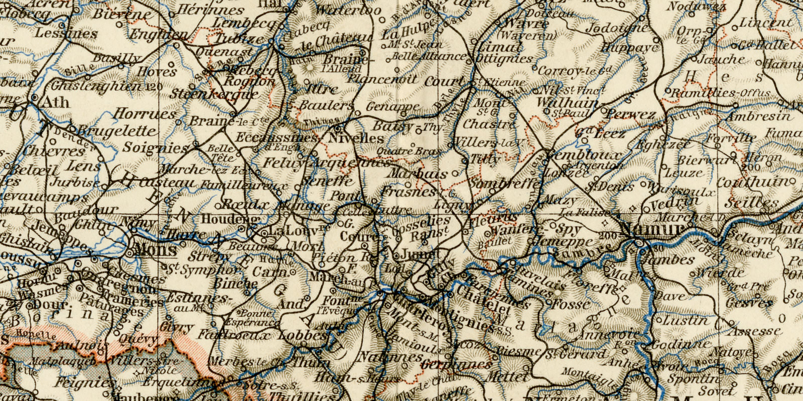 Belgien und Luxemburg ca 1898 historische Karte Lithographie