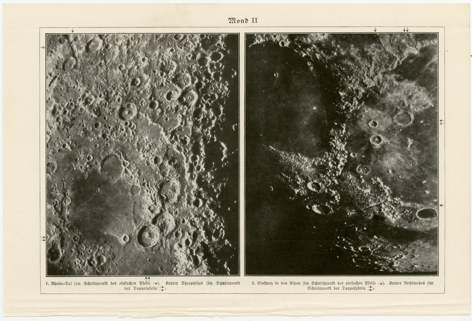 Mond I - II ca 1928 historische Bildtafel Autotypie