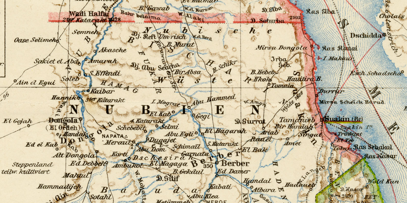 Ägypten Darfur Abessinien ca 1896 historische Karte Lithographie