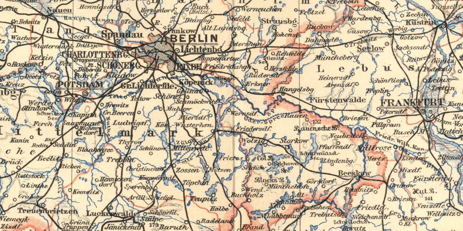 Brandenburg historische Landkarte Lithographie ca 1907