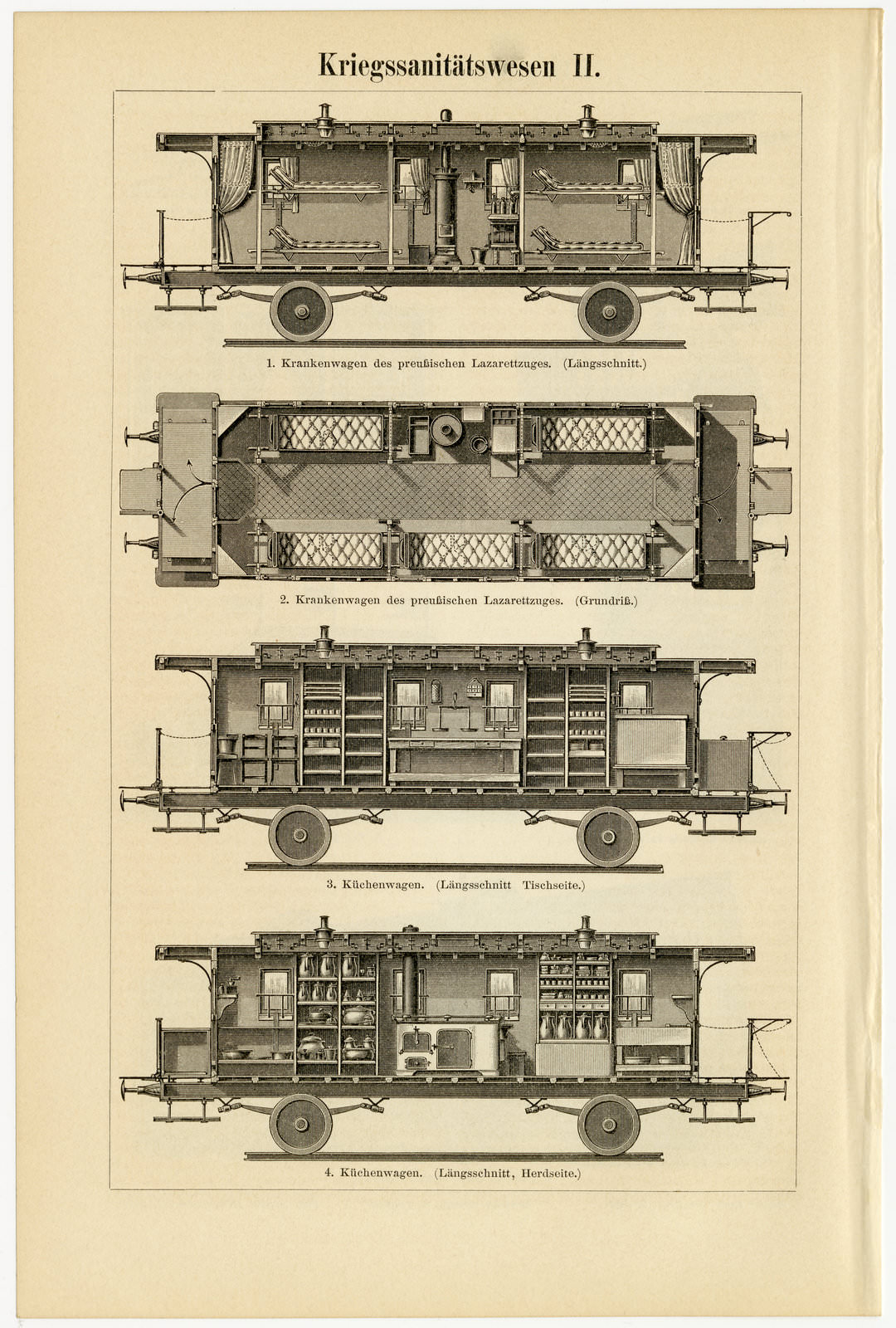 Kriegssanitätswesen I - II ca 1895 historische Bildtafel Holzstich