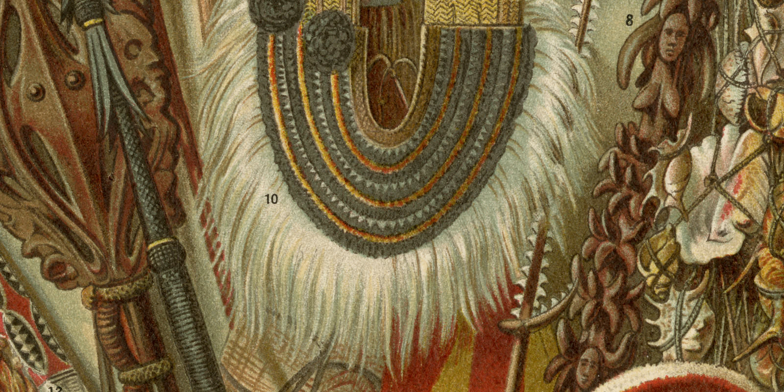 Ozeanisch-australische Kultur I ca 1893 historische Bildtafel Chromolithographie