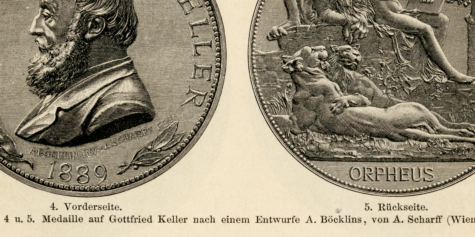Medaillen I - II ca 1893 historische Bildtafel Holzstich