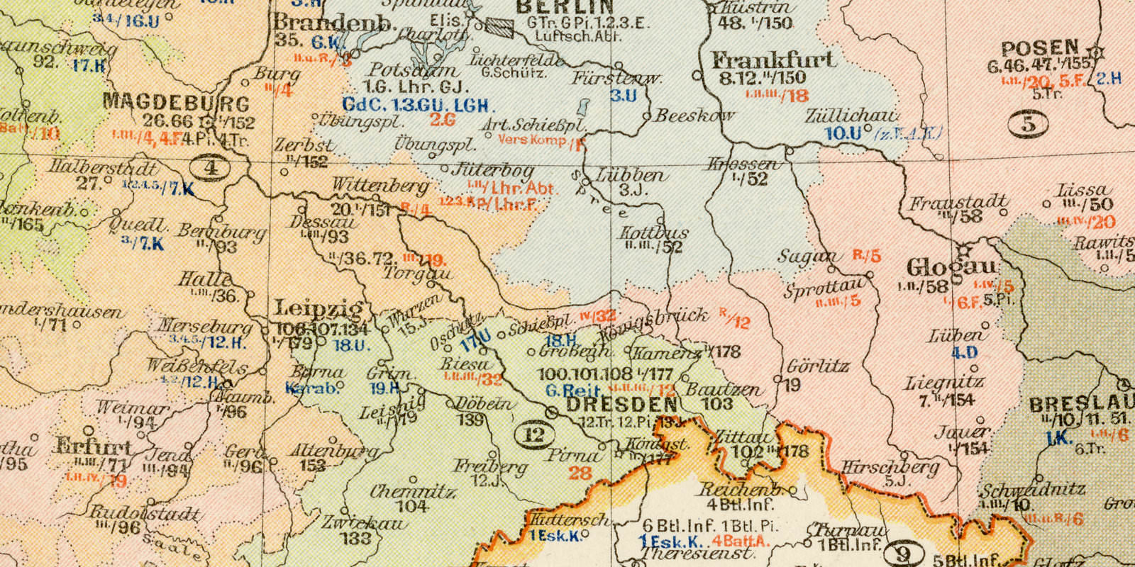 Garnisonskarte von Mitteleuropa ca 1897 historische Karte Lithographie