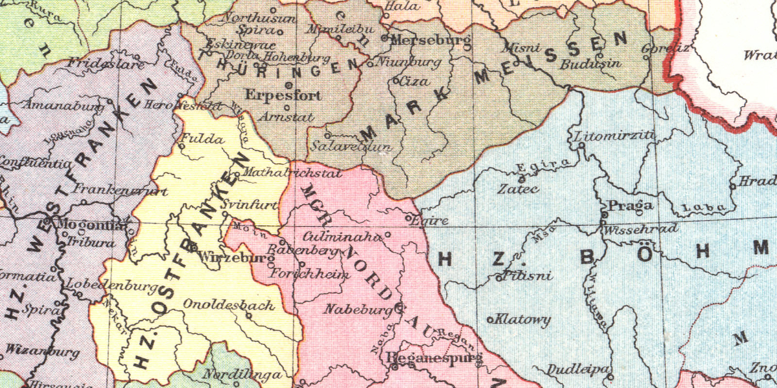 Deutschland um das Jahr 1000 historische Landkarte Lithographie ca 1903