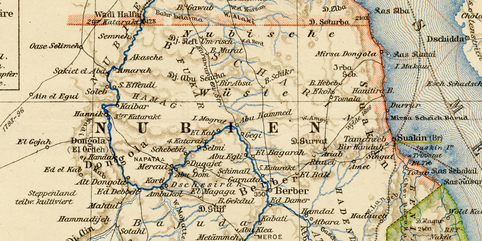 Ägypten Darfur Abessinien ca 1893 historische Karte Lithographie
