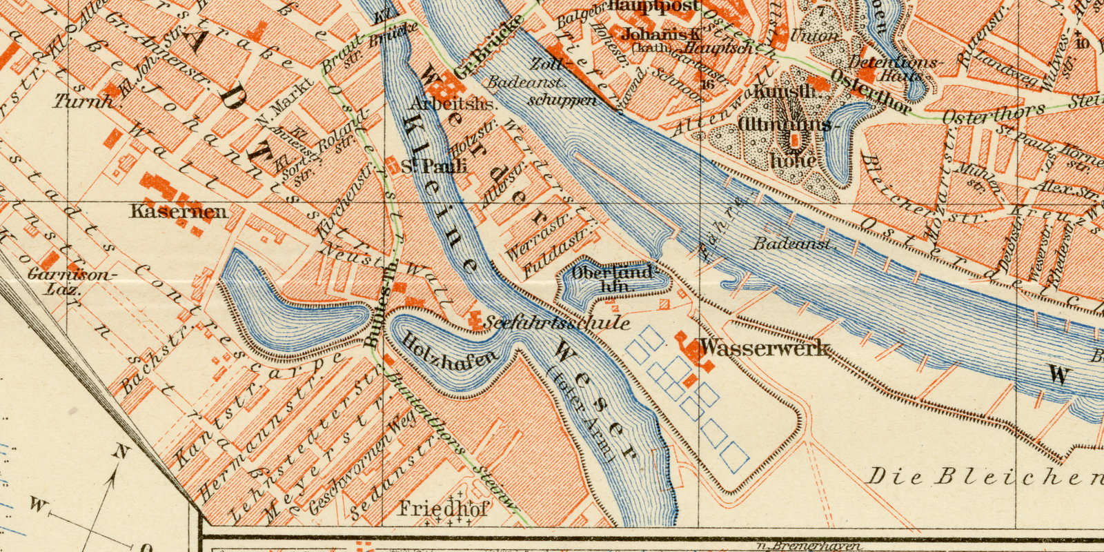Bremen Bremerhaven ca 1893 historischer Stadtplan Lithographie