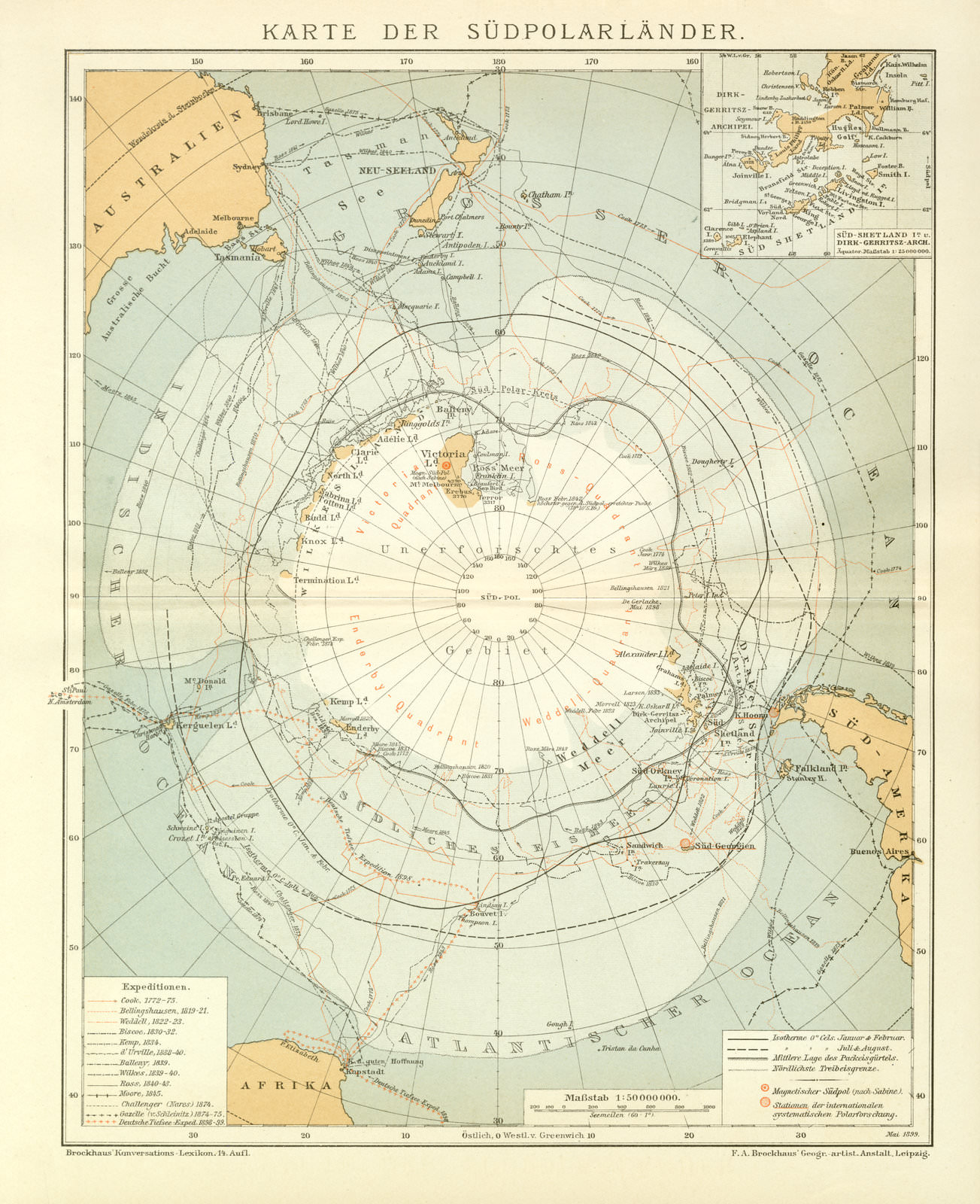 Suedpol Südpolarländer Südpol Shetland historische Karte 1899