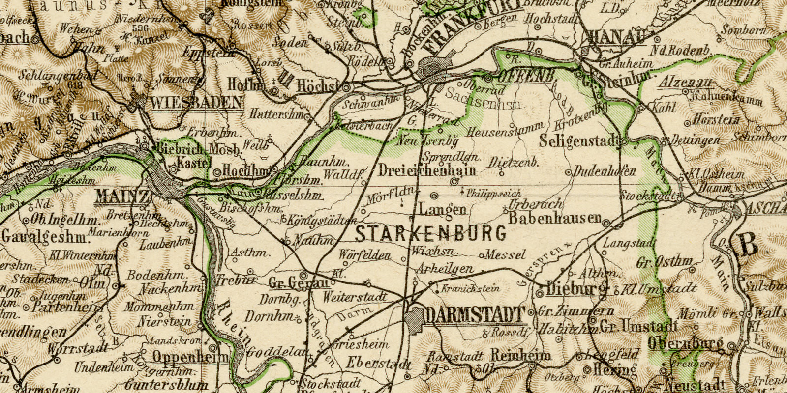 Hessen ca 1895 historische Karte Lithographie