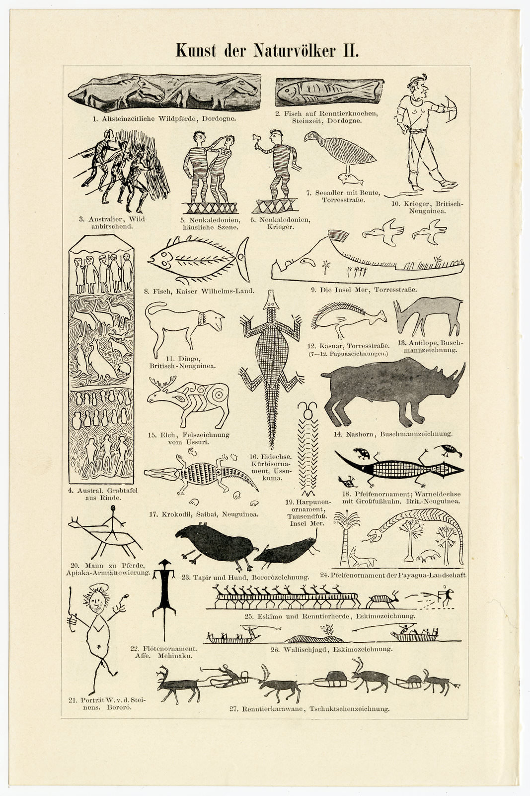 Kunst der Naturvölker I - II ca 1901 historischer Druck Autotypie