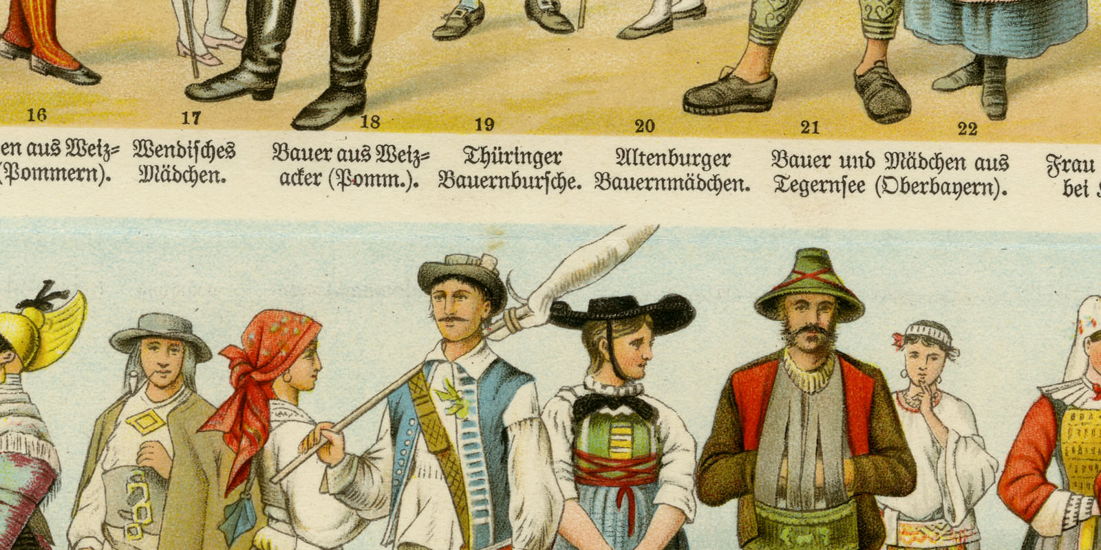 Europäische Volkstrachten ca 1930 historische Grafik Chromolithographie