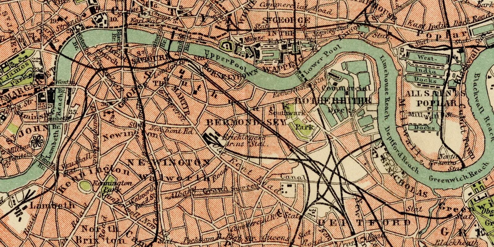 London ca 1885 historische Karte Lithographie