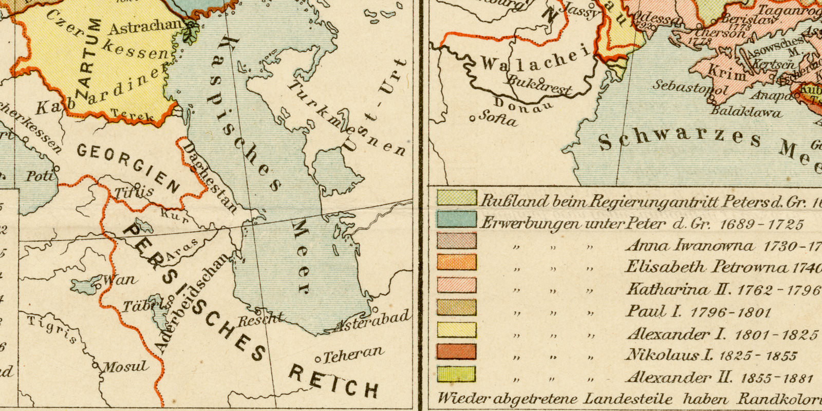 Karten zur Geschichte des Russischen Reiches ca 1899 historische Karte Lithographie