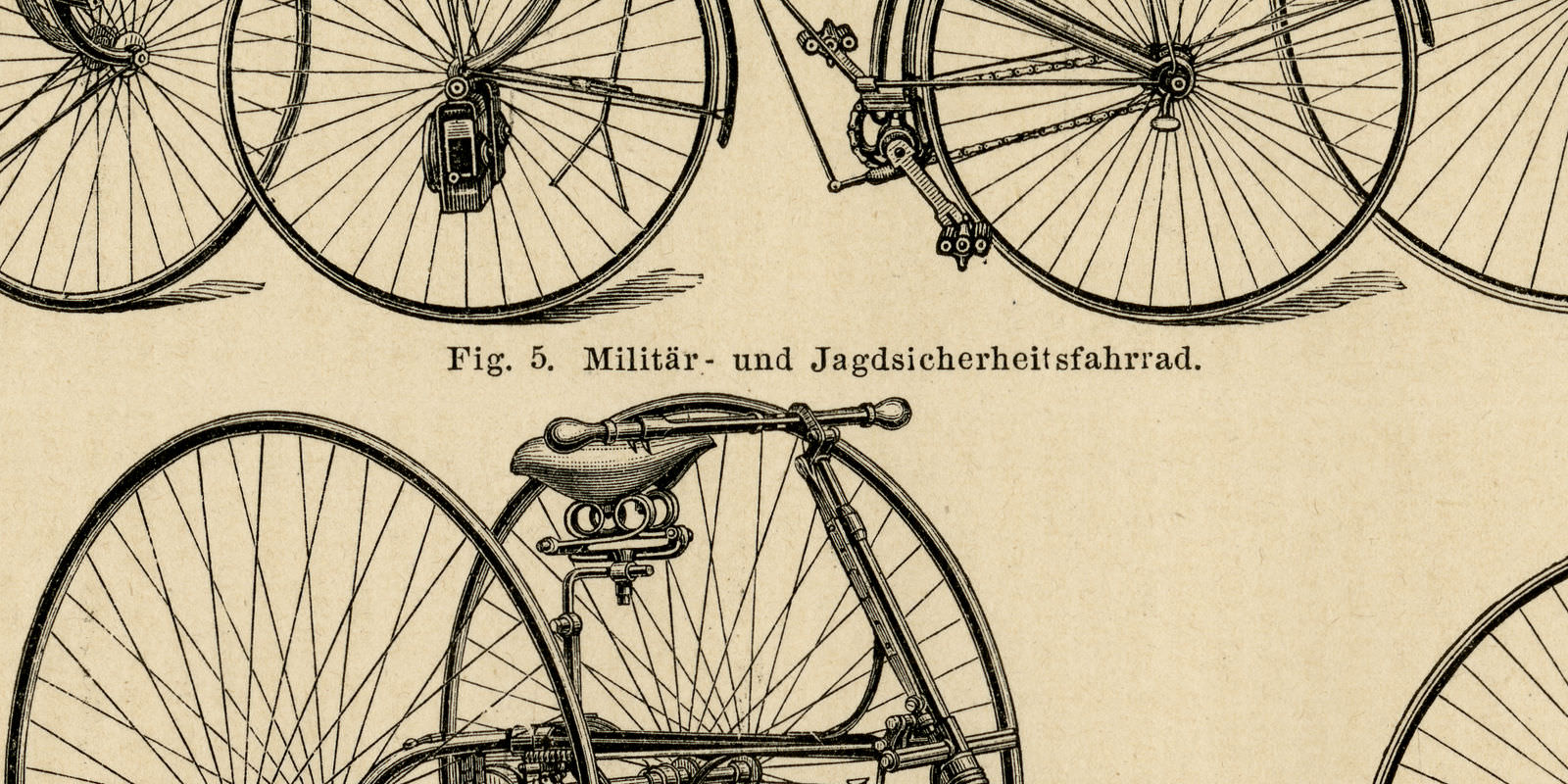 Velocipede Fahrräder antike Bildtafel ca 1890 Holzstich