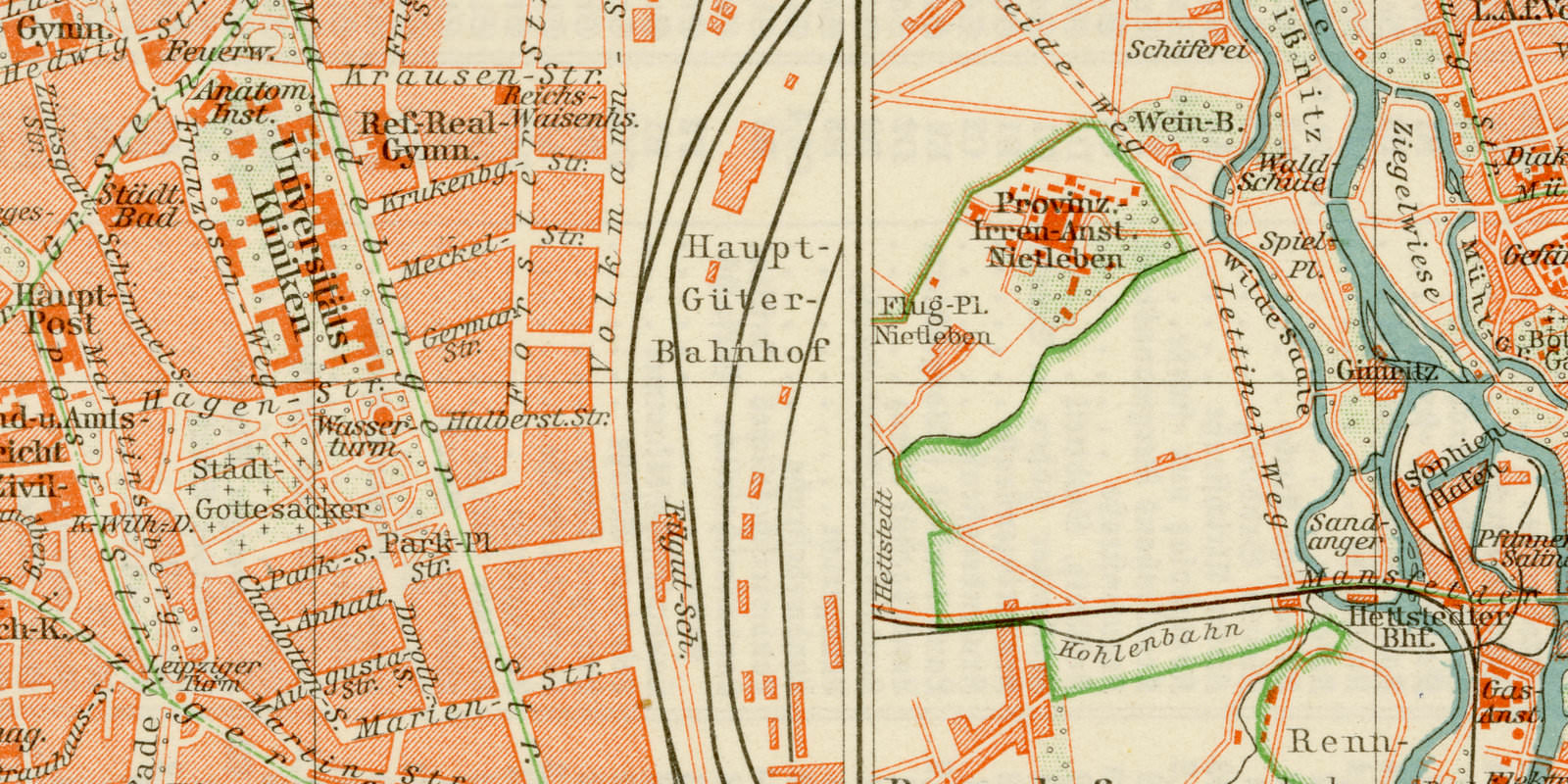 Halle an der Saale ca 1926 historische Karte Lithographie