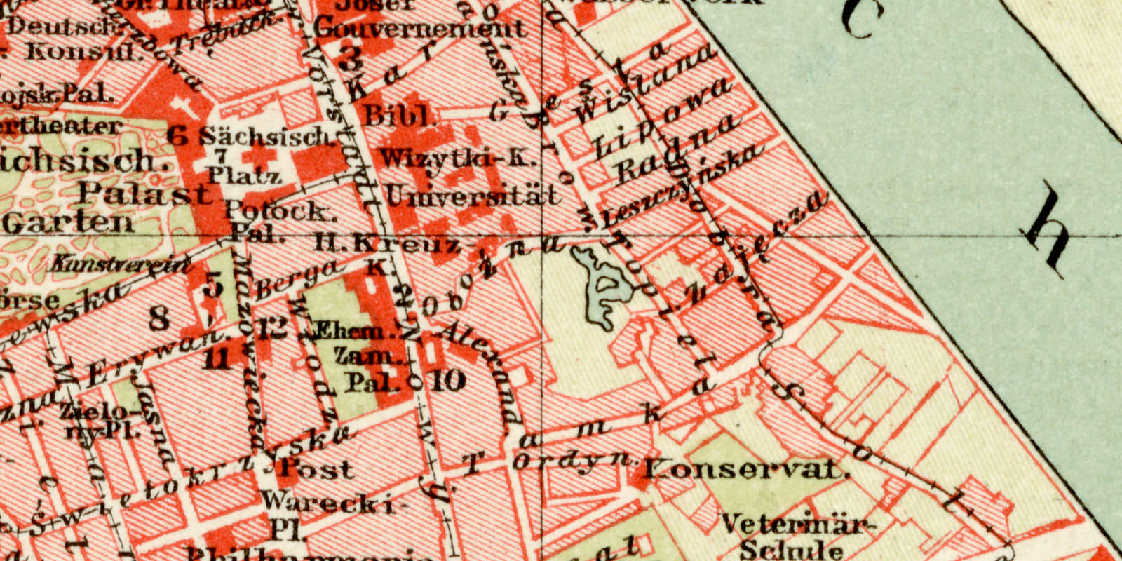 Warschau historischer Stadtplan Karte Lithographie ca 1904