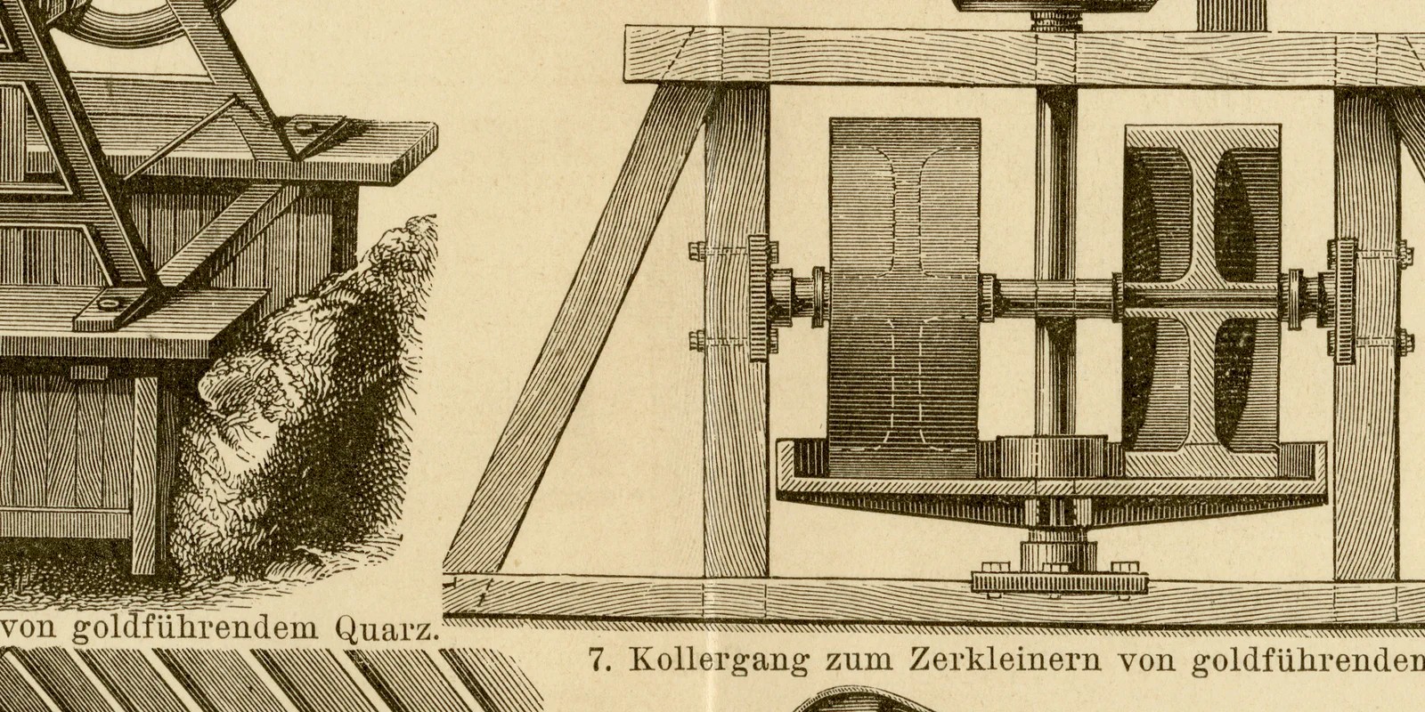 Goldgewinnung ca 1884 historische Grafik Holzstich