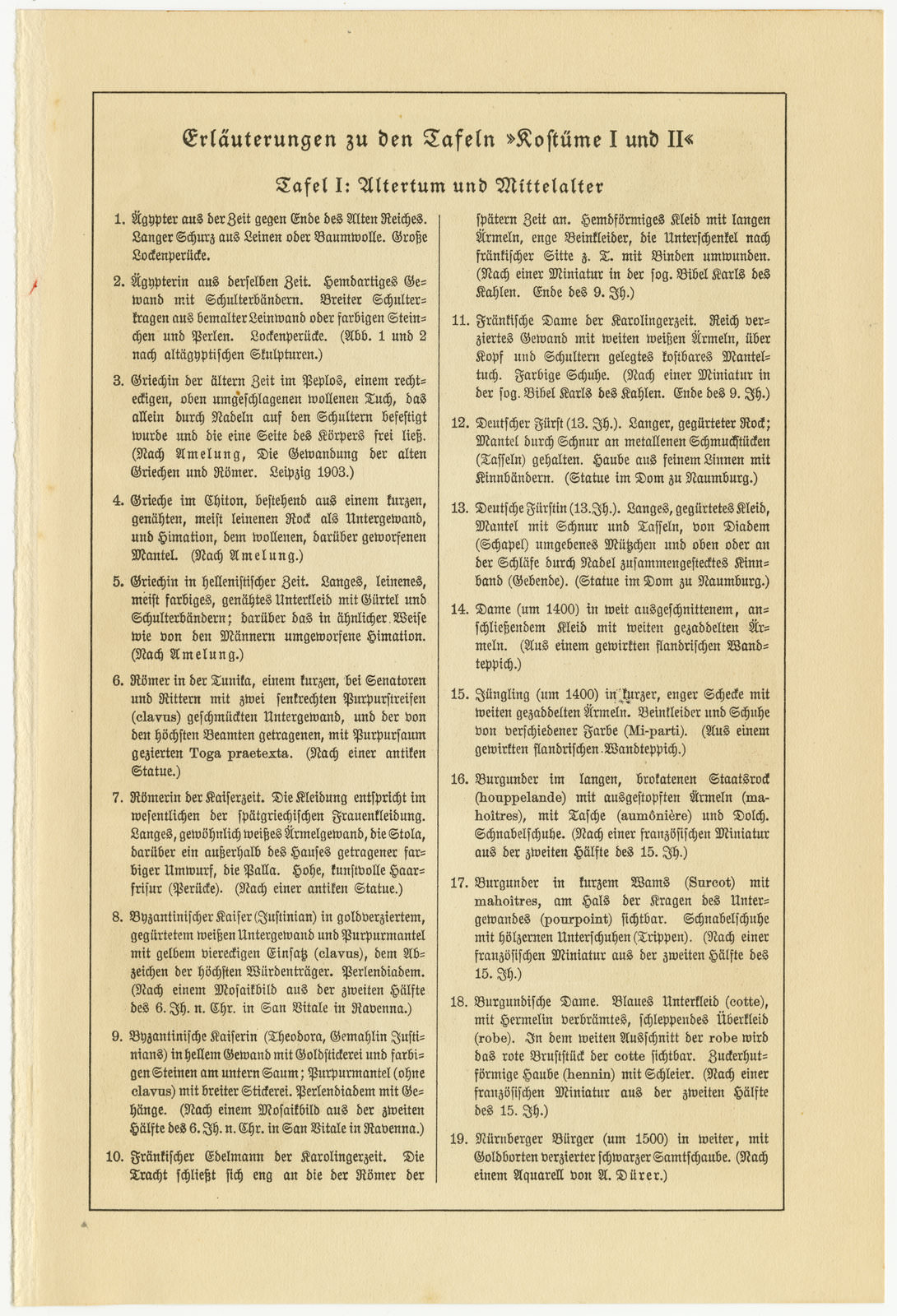 Kostüme Aller Zeiten I ca 1927 historische Bildtafel Chromotypie