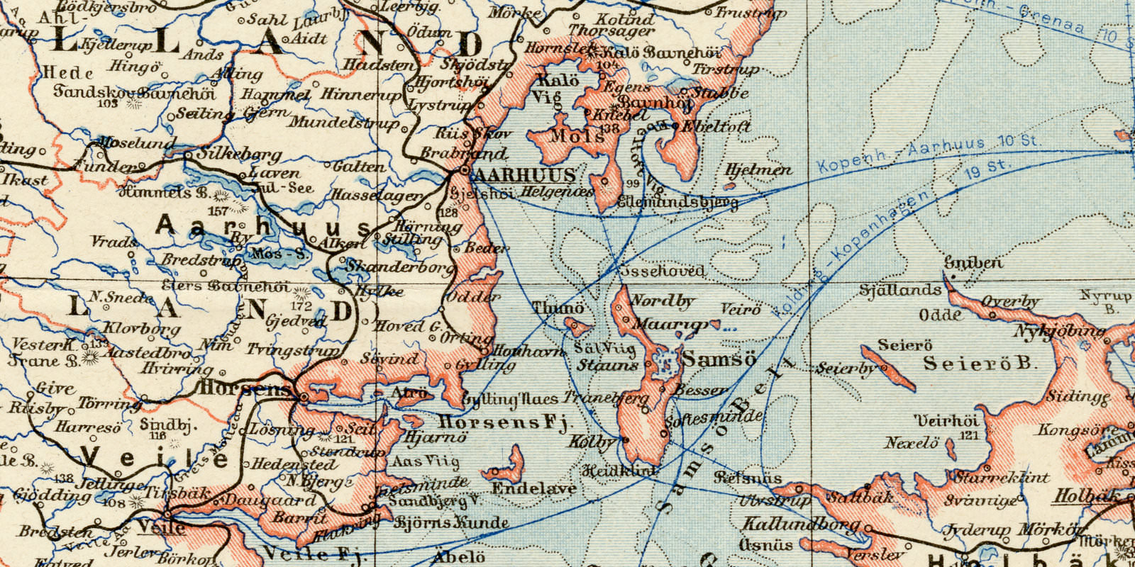 Dänemark ca 1899 historische Karte Lithographie
