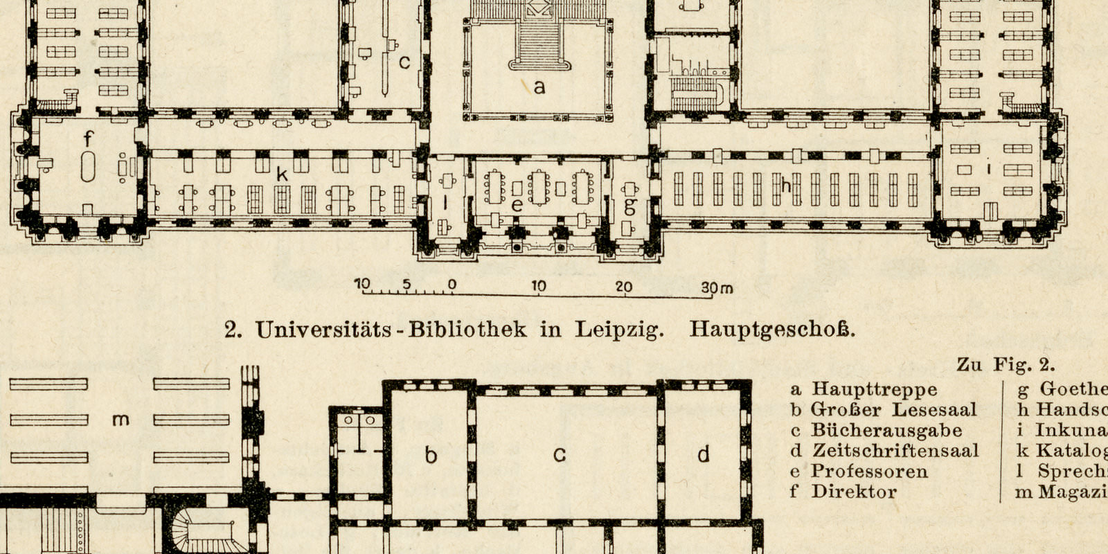 Bibliotheksgebäude III - IV ca 1900 historische Bildtafel Holzstich