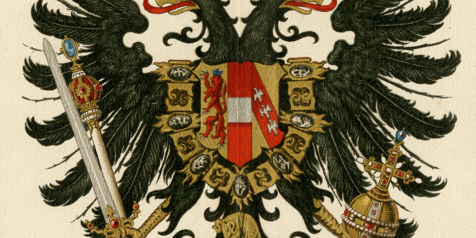 Österreich-Ungarische Länderwappen ca 1896 historische Bildtafel Chromolithographie