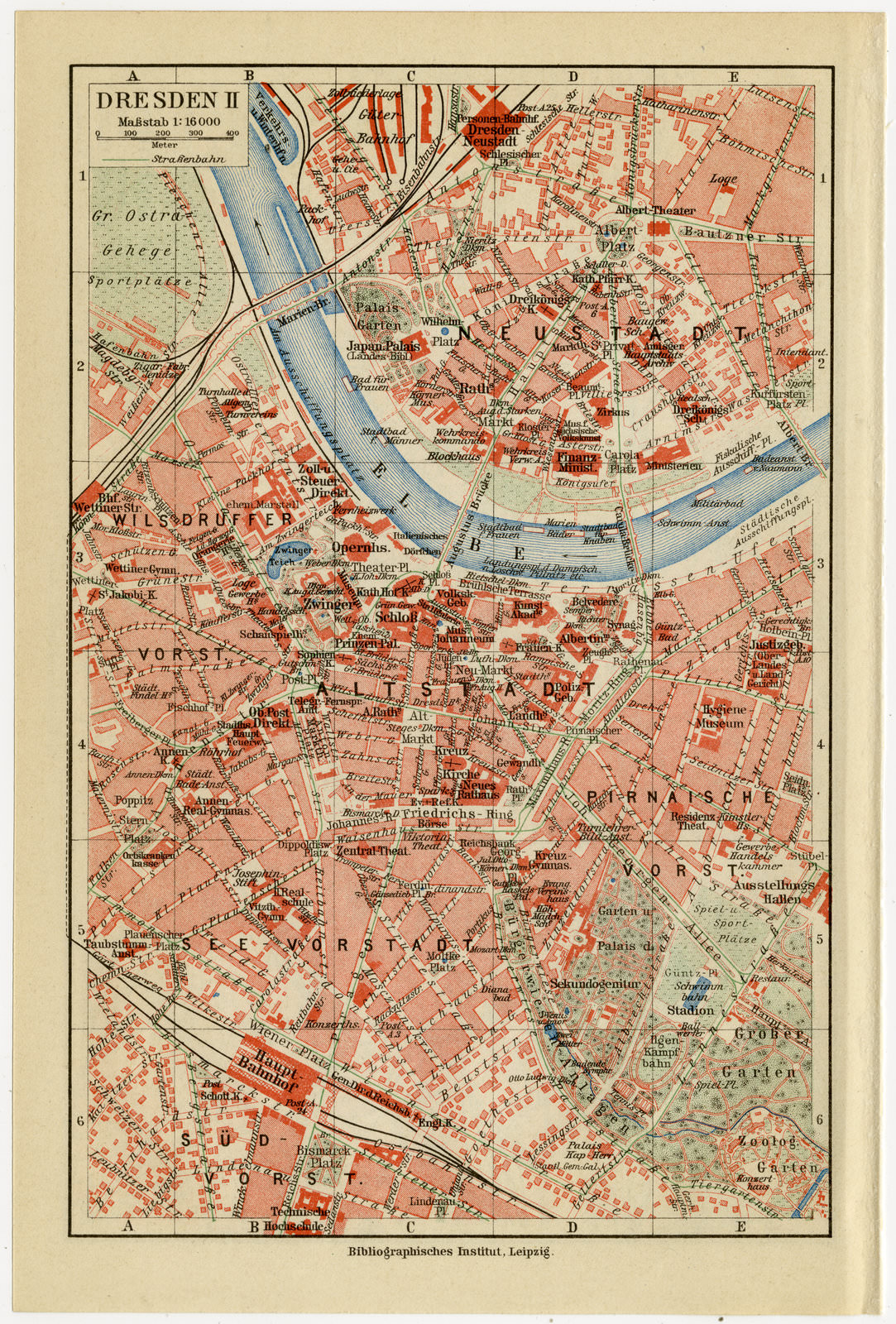 Dresden ca 1925 historische Karte Lithographie