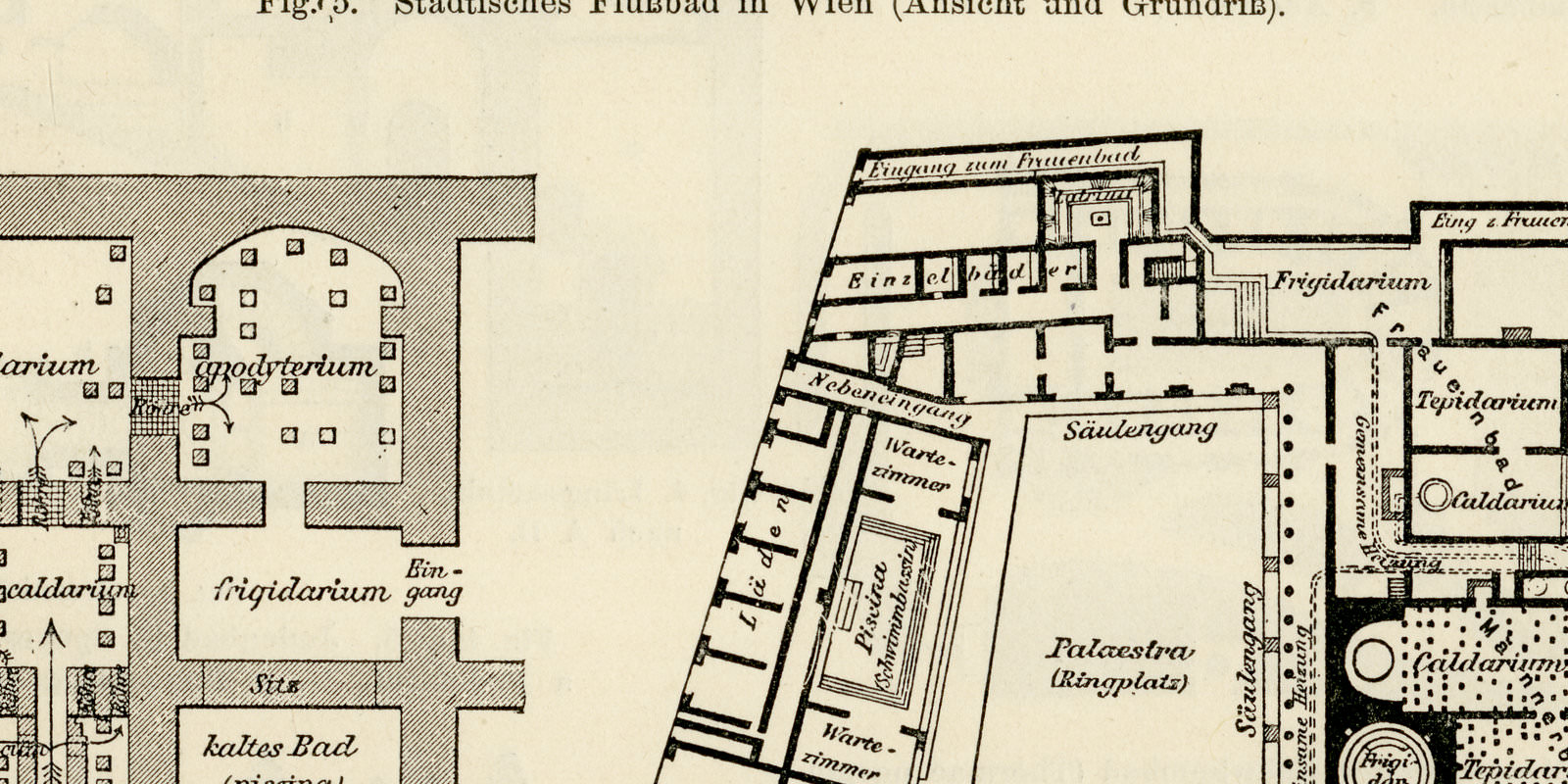 Bäder I - II ca 1893 historische Bildtafel Holzstich