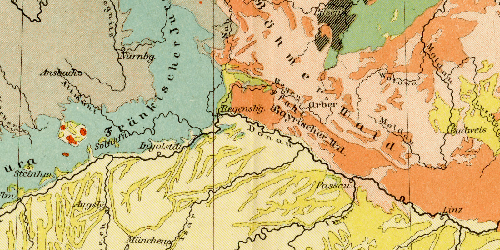 Geologische Karte von Deutschland ca 1893 historische Karte Lithographie