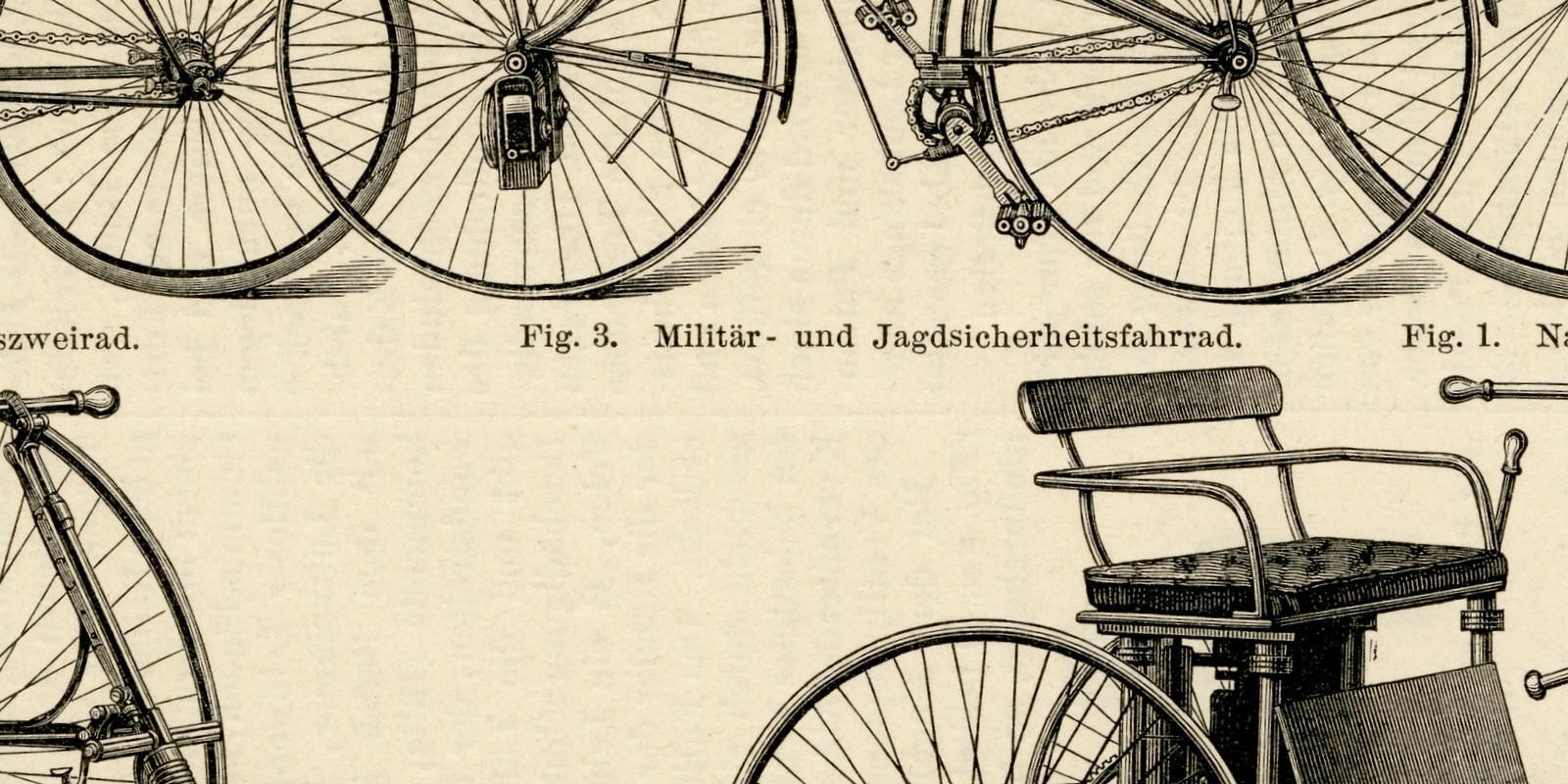 Fahrräder ca 1894 historische Bildtafel Holzstich