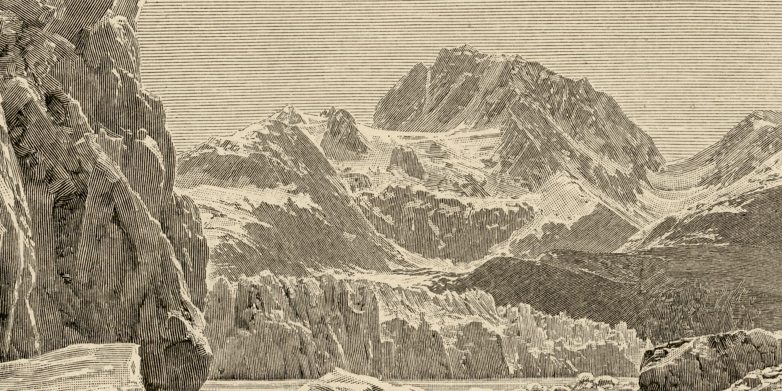 Gletscher an der Nordwestküste von Alaska ca 1894 historische Bildtafel Holzstich