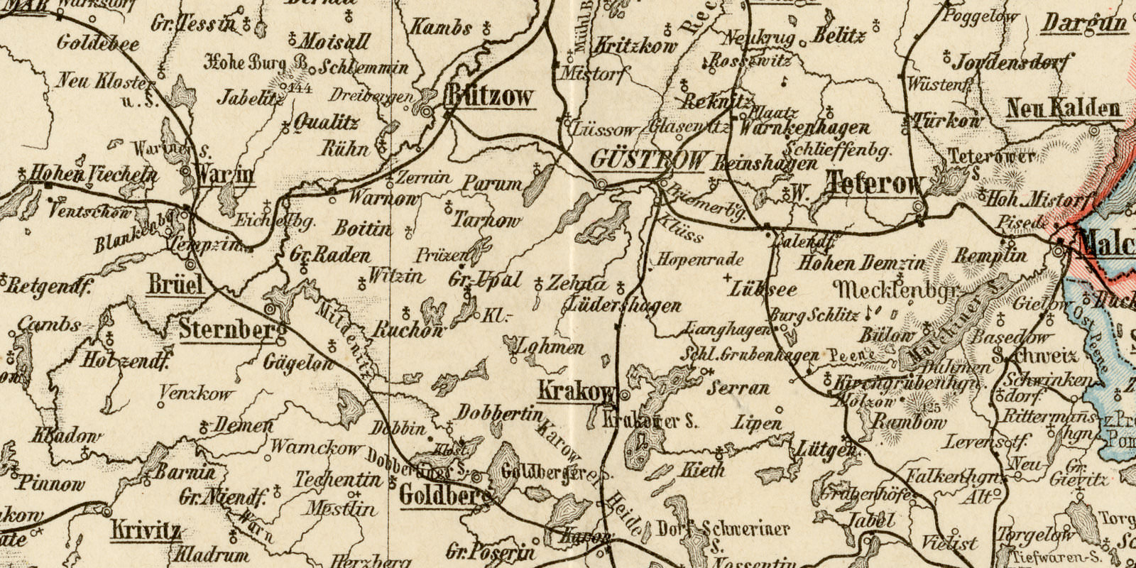 Mecklenburg Schwerin und Strelitz ca 1896 historische Karte Lithographie